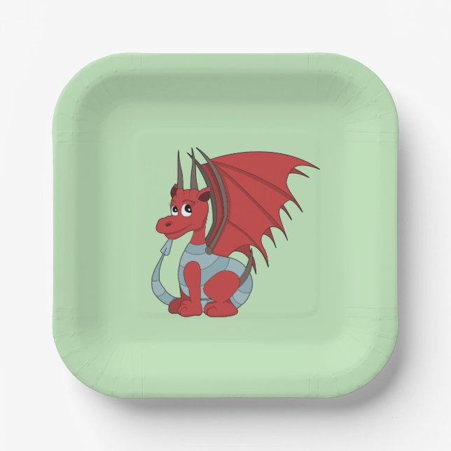Assiettes En Carton Caricature Dragon Rouge (Recto)
