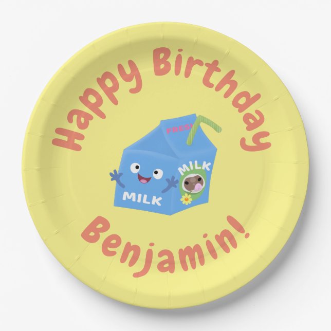 Assiettes En Carton Caricature en carton de lait joyeux (Devant)
