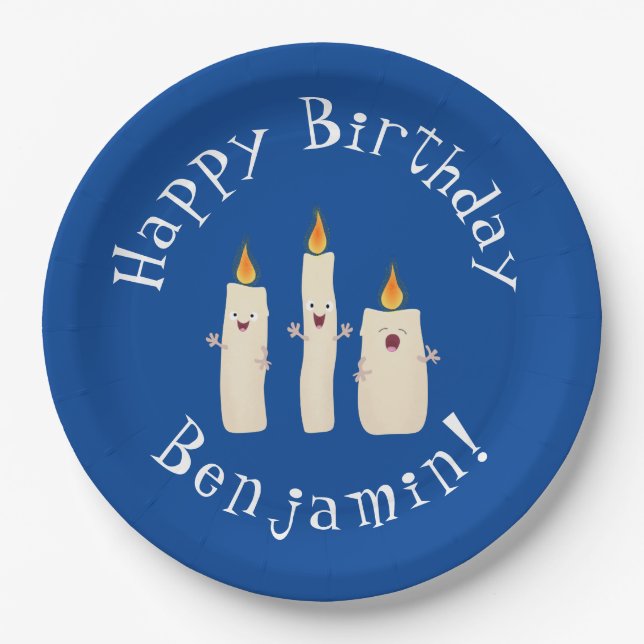 Assiettes En Carton Caricature en trois chandelles mignonnes (Devant)