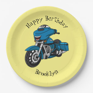 Assiettes En Carton Caricature joyeux bleu moto