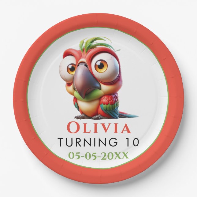 Assiettes En Carton Caricatures de perroquets magiques 1er anniversair (Devant)