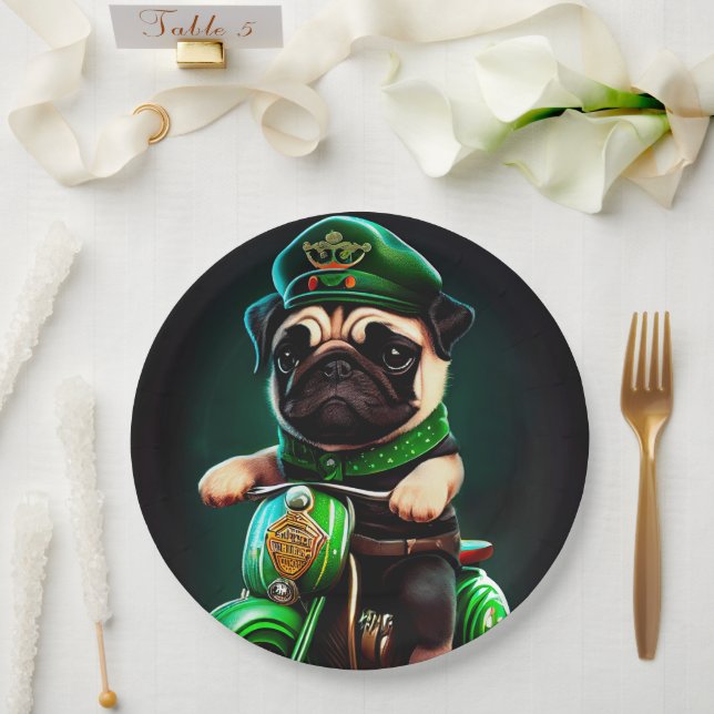 Assiettes En Carton Carlin Chien Conduite Vélo St. Patrick's Day (Mariage)