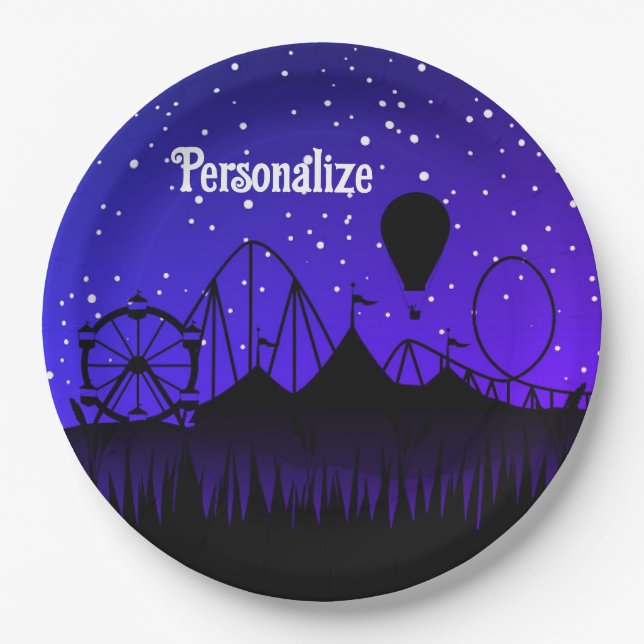 Assiettes En Carton Carnaval nuit été équitation noir bleu (Devant)