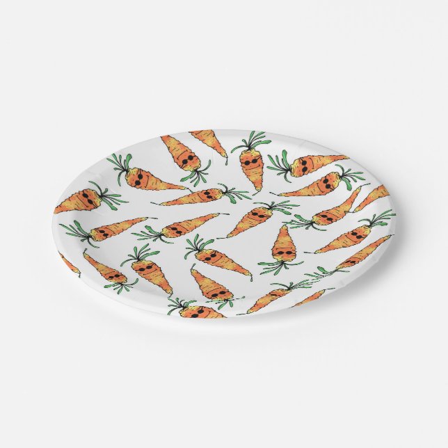 Assiettes En Carton Carotte mignonne et drôle d'aquarelle avec des (Angle)