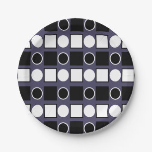 Assiettes En Carton Carré Cercle Géométrique Noir Blanc Violet 