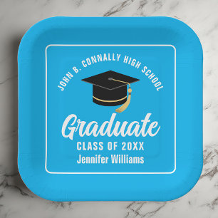 Assiettes En Carton Carré de la fête de graduation Sky Blue personnali