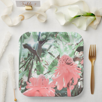 Assiettes En Carton Carré de mariage du jardin de pêche tropicale