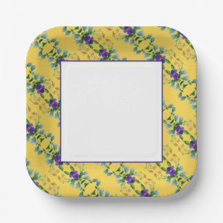 Assiettes En Carton Carré Floral Jaune Doré