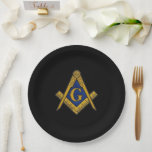 Assiettes En Carton Carré maçonnique Freemason et Bleu de boussole<br><div class="desc">Black Freemason,  Masonic,  carré de maçonnerie et plaque de soirée compas.</div>