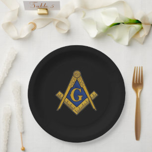 Assiettes En Carton Carré maçonnique Freemason et Bleu de boussole