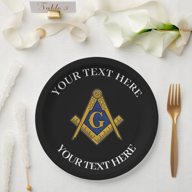 Assiettes En Carton Carré maçonnique Freemason et Bleu de boussole (Mariage)