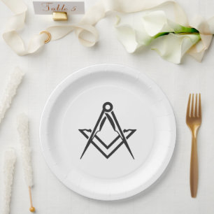 Assiettes En Carton Carré maçonnique Freemason et Bleu de boussole