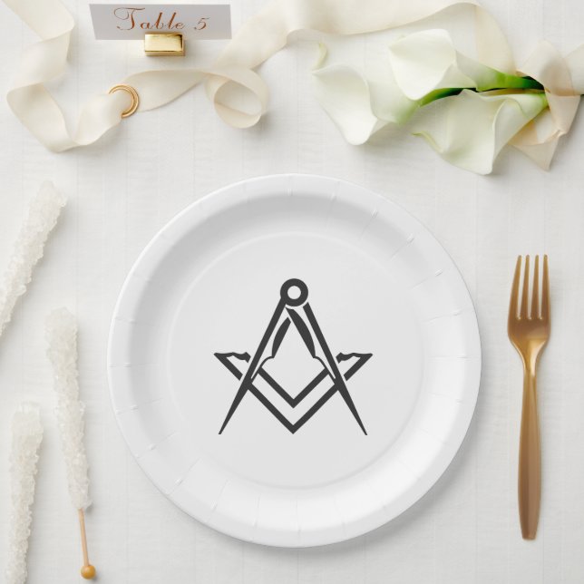 Assiettes En Carton Carré maçonnique Freemason et Bleu de boussole (Mariage)