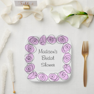 Assiettes En Carton Carré Mariage Roses Lilas