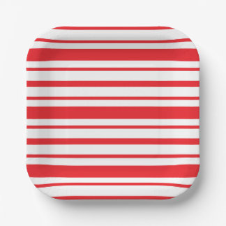 Assiettes En Carton Carré rayé rouge et blanc