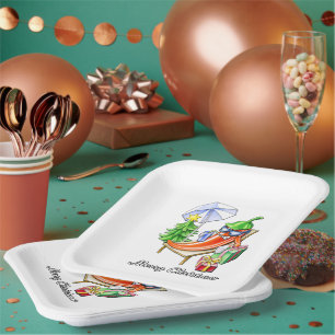 Assiettes En Carton Carré White Merry Christmas Beach Pepper Party