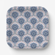 Carreau de mandala éventail bleu bohème