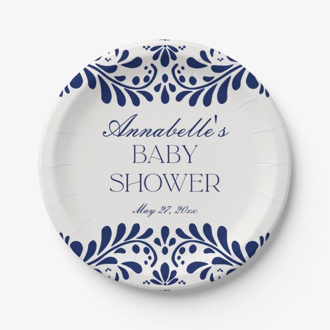 Assiettes En Carton Carreaux bleu Talavera Espagne Baby shower Fiesta (Devant)