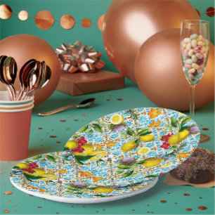Assiettes En Carton Carreaux Bleus Motif Méditerranéen
