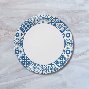 Assiettes En Carton Carreaux bleus Santorin thème grec/ espagnol