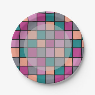 Assiettes En Carton Carreaux colorés avec des plaques de papier à aire