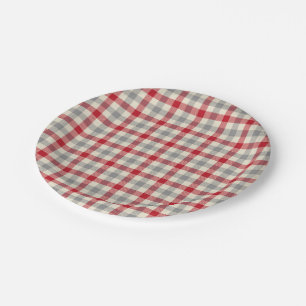 Assiettes En Carton Carreaux de ferme rouges et gris