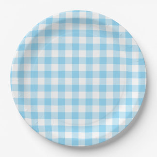 Assiettes En Carton Carreaux Gingham Bleu Bébé