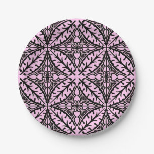 Assiettes En Carton Carreaux marocains - rose glace et noir