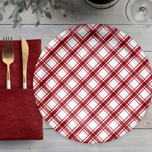 Assiettes En Carton Carreaux Rouges et Blancs