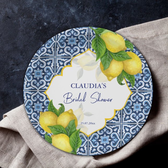 Assiettes En Carton Carrelage bleu citron Amalfi enterrement de vie de (Créateur téléchargé)