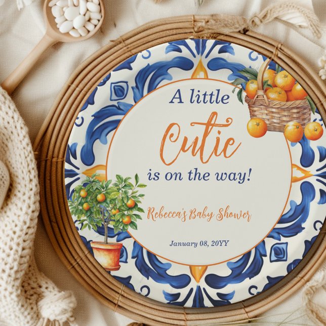 Assiettes En Carton Carrelage bleu italien Cutie Orange Citrus Baby sh (Créateur téléchargé)
