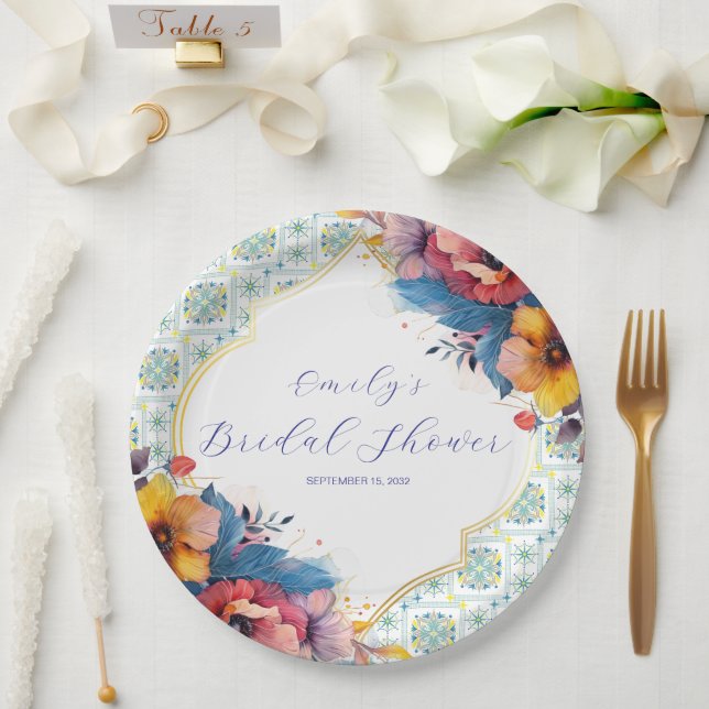 Assiettes En Carton Carrelage bleu méditerranéen Élégant Shower de mar (Mariage)