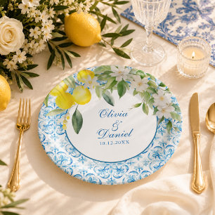 Assiettes En Carton Carrelage Bleu Méditerranéen et Mariage au Citron
