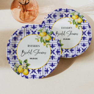 Assiettes En Carton Carrelage bleu méditerranéen Fête des mariées citr