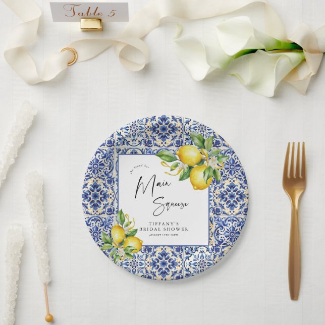 Assiettes En Carton Carrelage bleu méditerranéen Fête des mariées citr (Mariage)