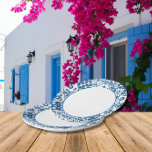Assiettes En Carton Carrelage bleu Santorin thème grec/espagnol<br><div class="desc">Plaques de papier-douche dansantes Queen,  d'inspiration méditerranéenne grecque musicale bleue carrelée.</div>