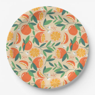 Assiettes En Carton carrelage d'agrumes orange mignon motif