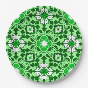 Assiettes En Carton Carrelage marocain floral, émeraude et vert citron