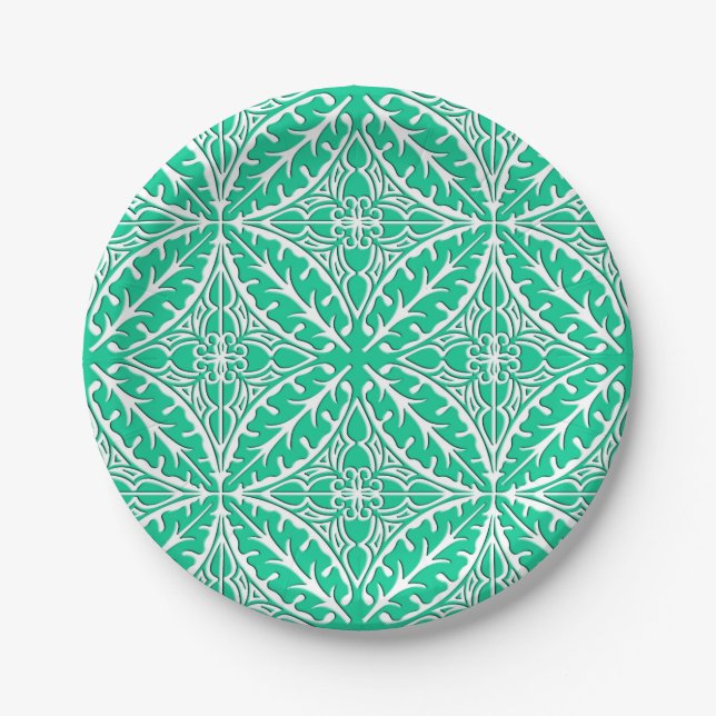 Assiettes En Carton Carrelage marocain - turquoise et blanc (Devant)