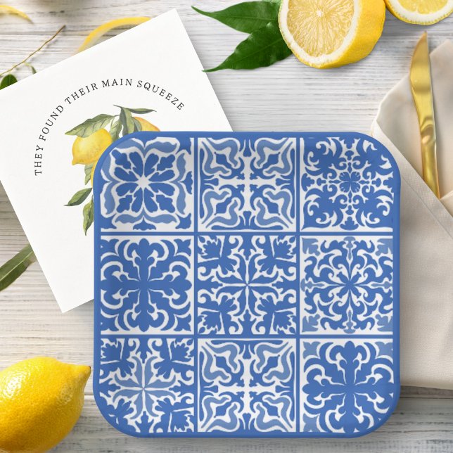 Assiettes En Carton Carrelage Méditerranéen Bleu Mariage ou Fête de Ma (Créateur téléchargé)