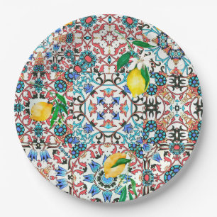 Assiettes En Carton Carrelage méditerranéen, mosaïque, citron, art d'é