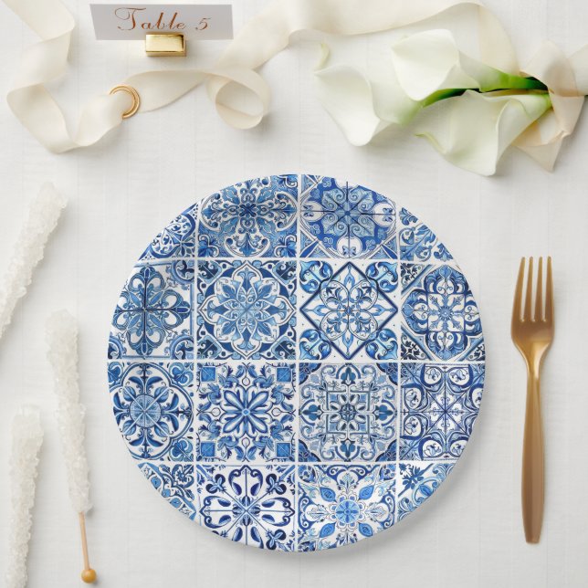 Assiettes En Carton Carrelage méditerranéen, Portugais, Azulejo, Majol (Mariage)