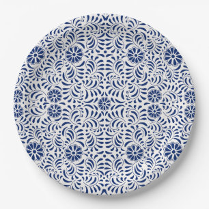 Assiettes En Carton Carrelage Talavera bleu style espagnol Fiesta