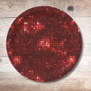Assiettes En Carton Carrés de style disco rouge motif de la Saint-Vale