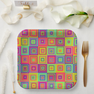 Assiettes En Carton Carrés géométriques colorés