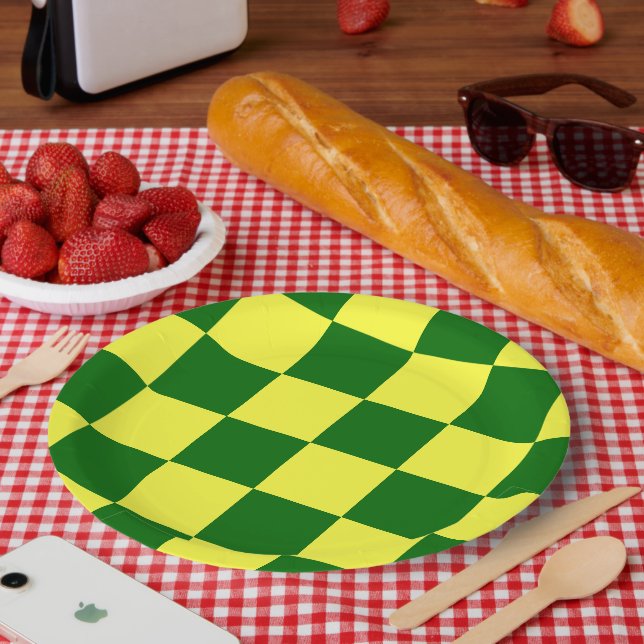 Assiettes En Carton Carrés jaunes et verts (Pique-nique)