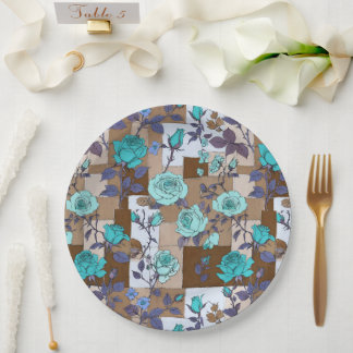 Assiettes En Carton Carrés Vert Olive Et Bloc De Couleurs Turquoise Ro