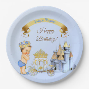 Assiettes En Carton Carrosse de château du prince royal bleu or garcon