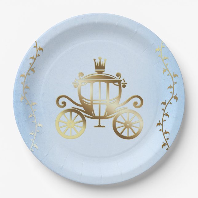 Assiettes En Carton Carrosse doré élégant Histoire bleue Royale (Devant)