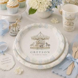 Assiettes En Carton Carrousel à l'aquarelle Anniversaire Harlequin
